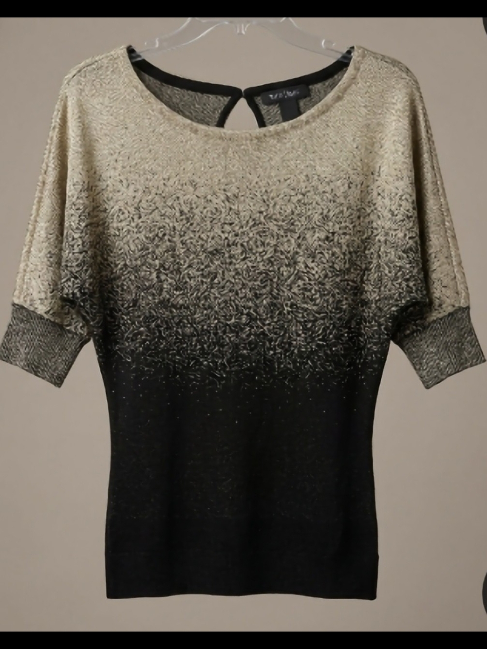 White House Black Market Beige to Black Ombre Short Sleeve Knit Top